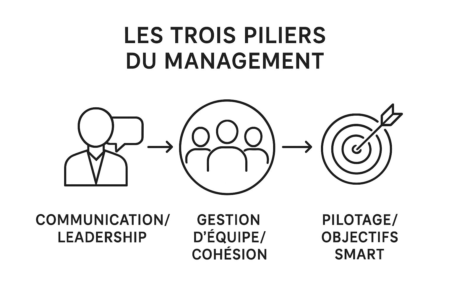 Formations Management à La Réunion : Leadership & Performance 2 Infographie des 3 piliers du Management : Leadership, Équipe, Pilotage